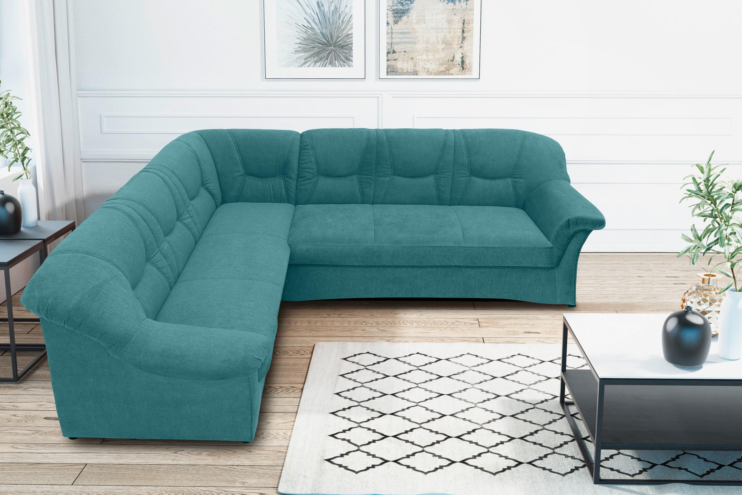ECKSOFA Petrol Mikrofaser  - Petrol/Schwarz, KONVENTIONELL, Kunststoff/Textil (190/240cm) - MID.YOU