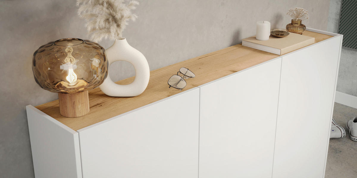 HÄNGESCHUHSCHRANK Weiß, Eichefarben  - Eichefarben/Weiß, Design, Holzwerkstoff (138/87/25cm)
