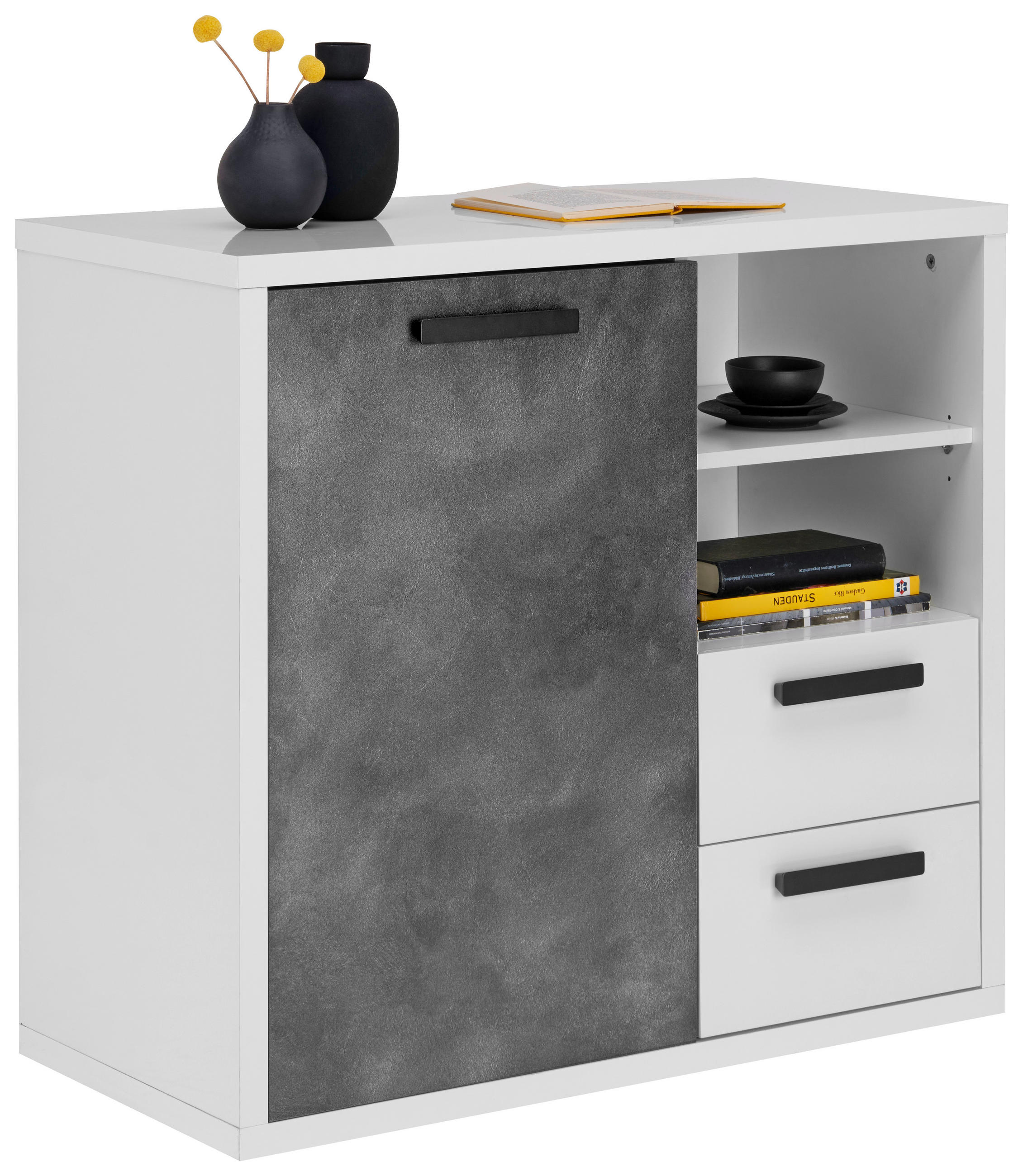 KOMMODE  in 91/86/44 cm  - Schieferfarben/Weiß Hochglanz, Design, Holzwerkstoff/Metall (91/86/44cm) - Xora