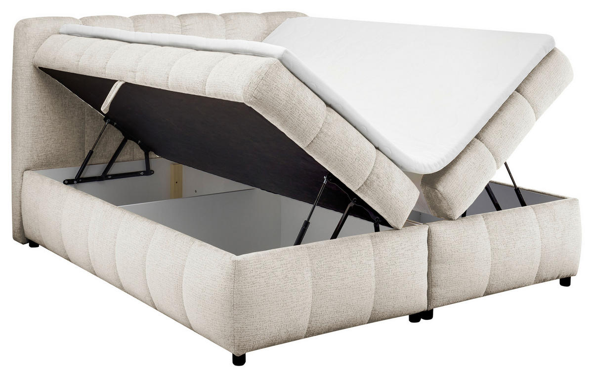 BOXBETT 180/200 cm,  in Creme, Bettkasten, Topper, H2 + H2 = mittel  - Creme/Schwarz, Design, Kunststoff/Textil (180/200cm) - Esposa
