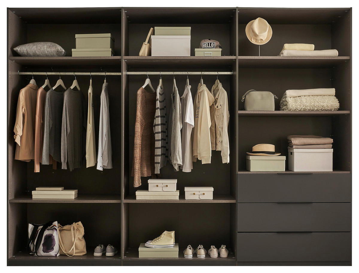 DREHTÜRENSCHRANK 300/225,5/60 cm 6-türig Graphitfarben, Hellgrau  - Hellgrau/Schwarz, MODERN, Holzwerkstoff/Kunststoff (300/225,5/60cm) - MID.YOU