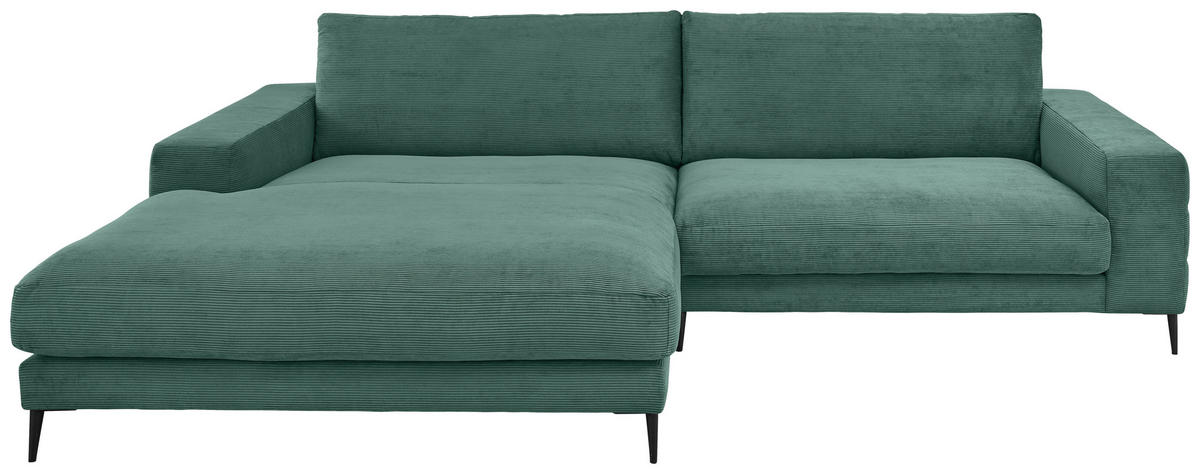 ECKSOFA Ottomane links  Grün Feincord  - Schwarz/Grün, Design, Textil/Metall (207/293cm) - Dieter Knoll