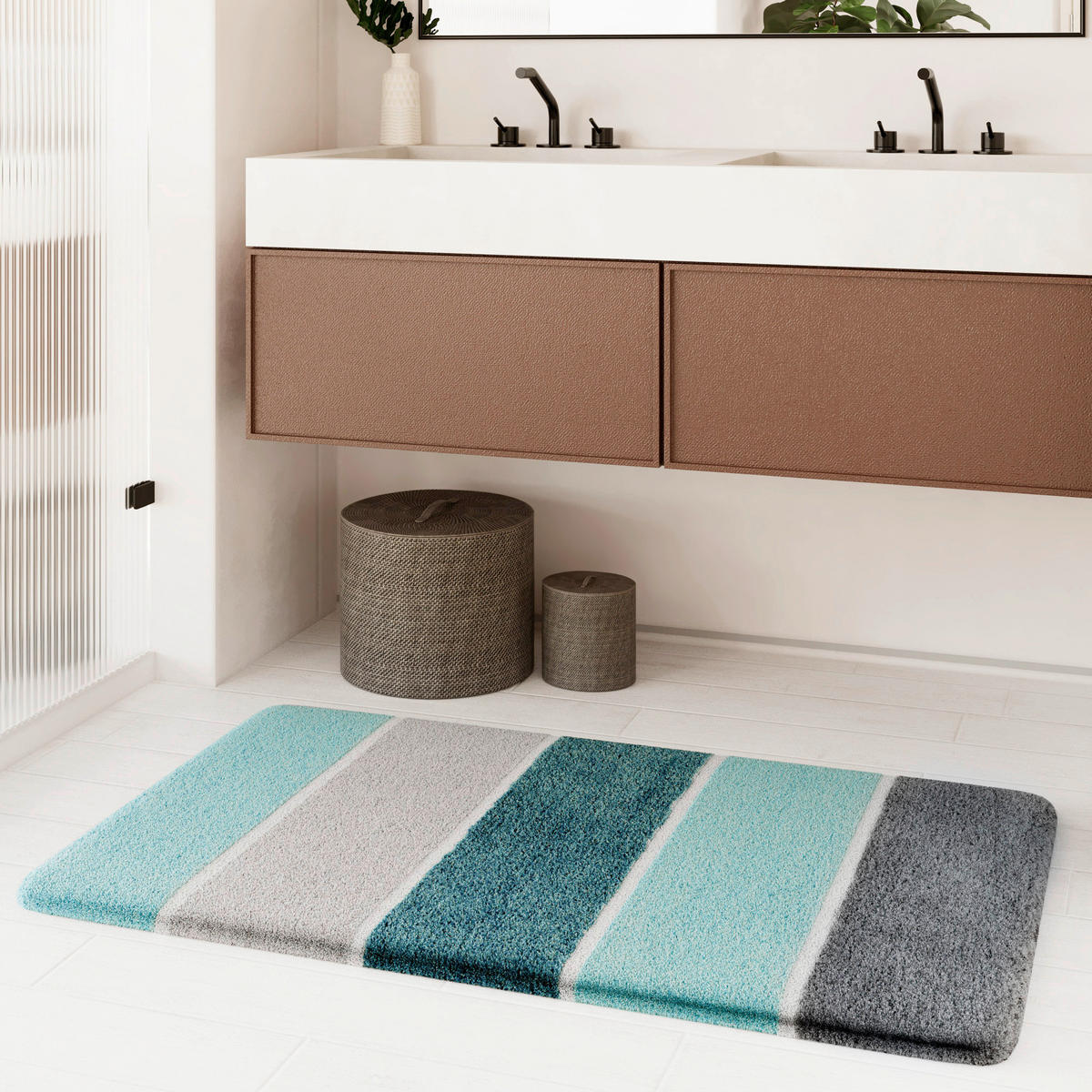 BADTEPPICH Grau, Grün, Türkis 70/120 cm  - Türkis/Grau, Basics, Kunststoff/Textil (70/120cm) - WECON HOME