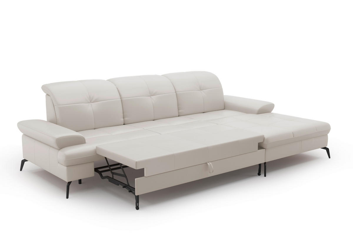 ECKSOFA in Echtleder Weiss  - Weiss/Schwarz, Konventionell, Leder/Metall (279/185cm) - Sit & More