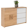 SIDEBOARD Eiche massiv Weiß, Eichefarben Einlegeböden  - Eichefarben/Alufarben, Natur, Glas/Holz (137/90/40cm) - Linea Natura