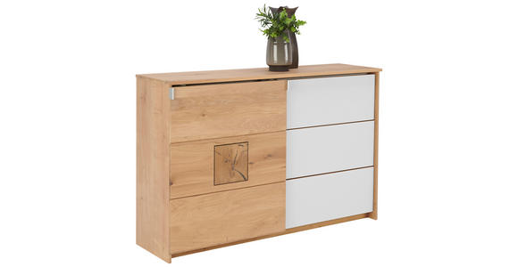 SIDEBOARD Eiche massiv Weiß, Eichefarben Einlegeböden  - Eichefarben/Alufarben, Natur, Glas/Holz (137/90/40cm) - Linea Natura