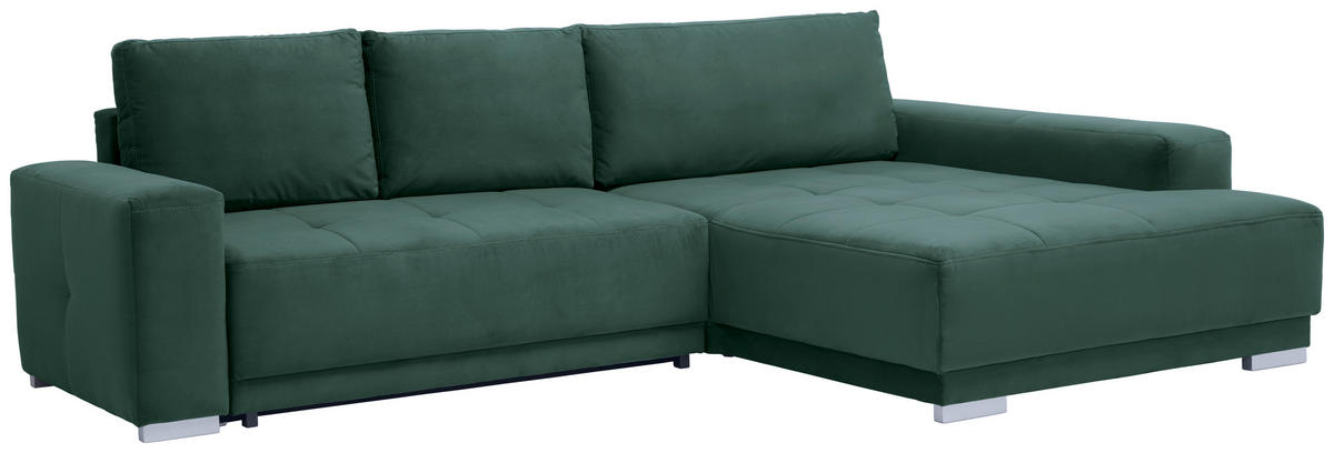 ECKSOFA inkl. Funktionen in Flachgewebe Dunkelgrün  - Dunkelgrün/Silberfarben, Design, Holz/Textil (293/195cm) - Cantus