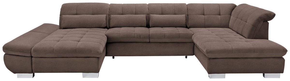 WOHNLANDSCHAFT in Mikrofaser Hellbraun  - Chromfarben/Hellbraun, Design, Kunststoff/Textil (204/350/211cm) - Xora