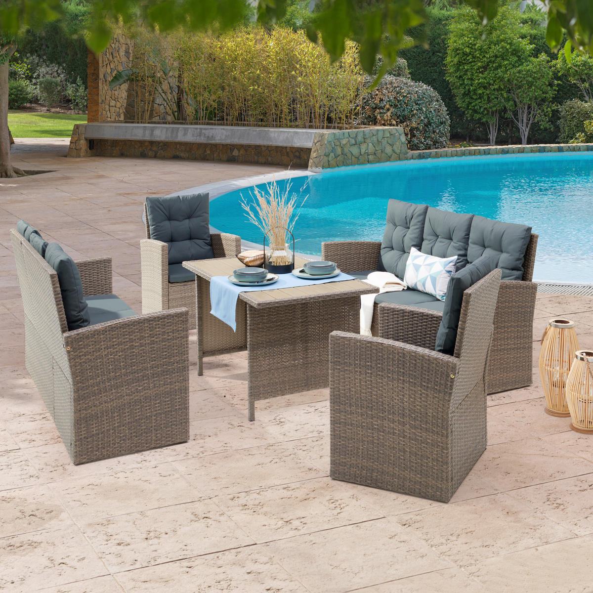 LOUNGEGARNITUR Stahl  - Dunkelgrau/Grau, MODERN, Kunststoff/Textil (120/70cm) - Ambia Garden