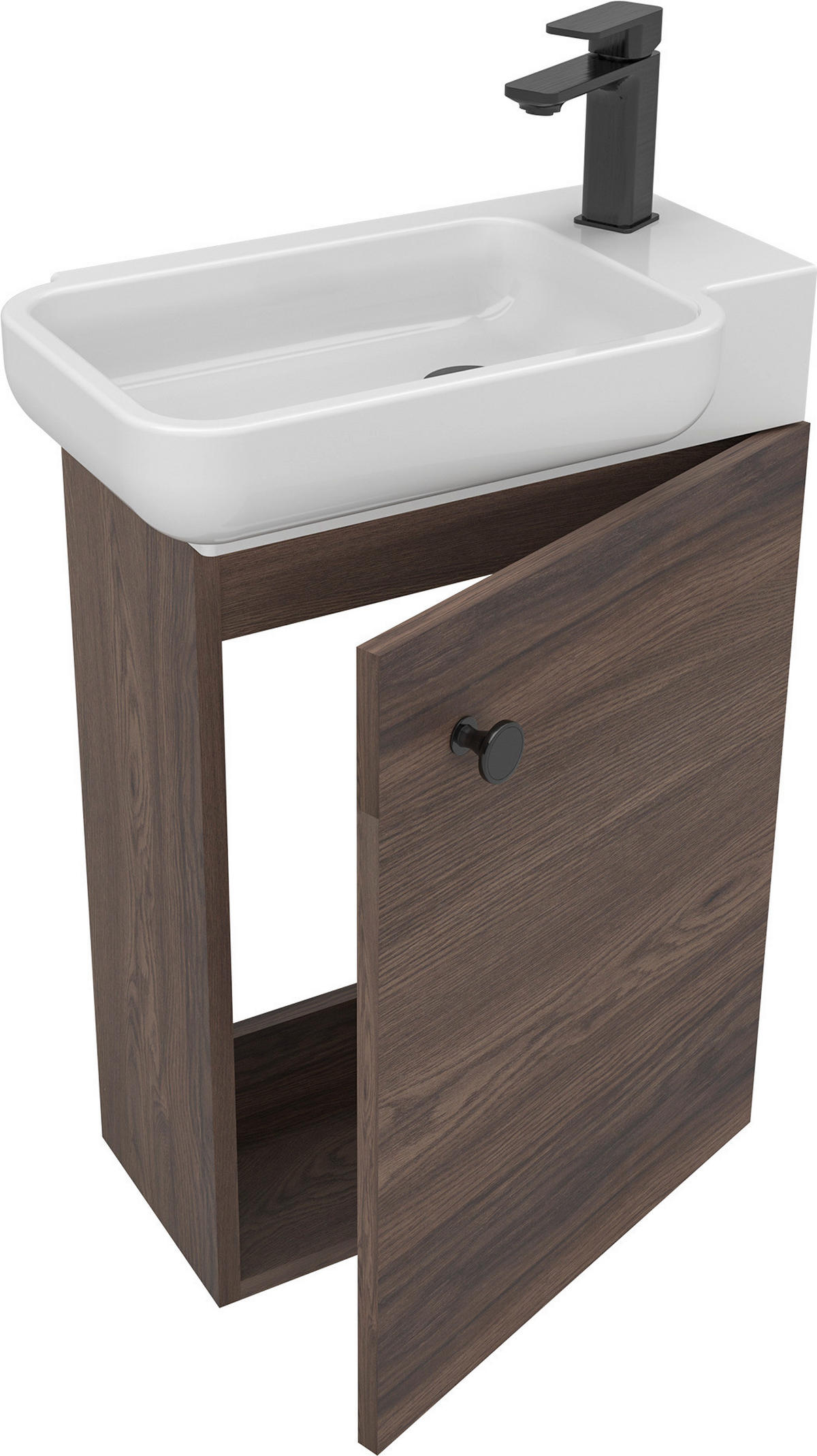 GÄSTEBAD 55 cm  - Weiß Hochglanz/Walnussfarben, MODERN, Keramik/Holzwerkstoff (55cm) - MID.YOU