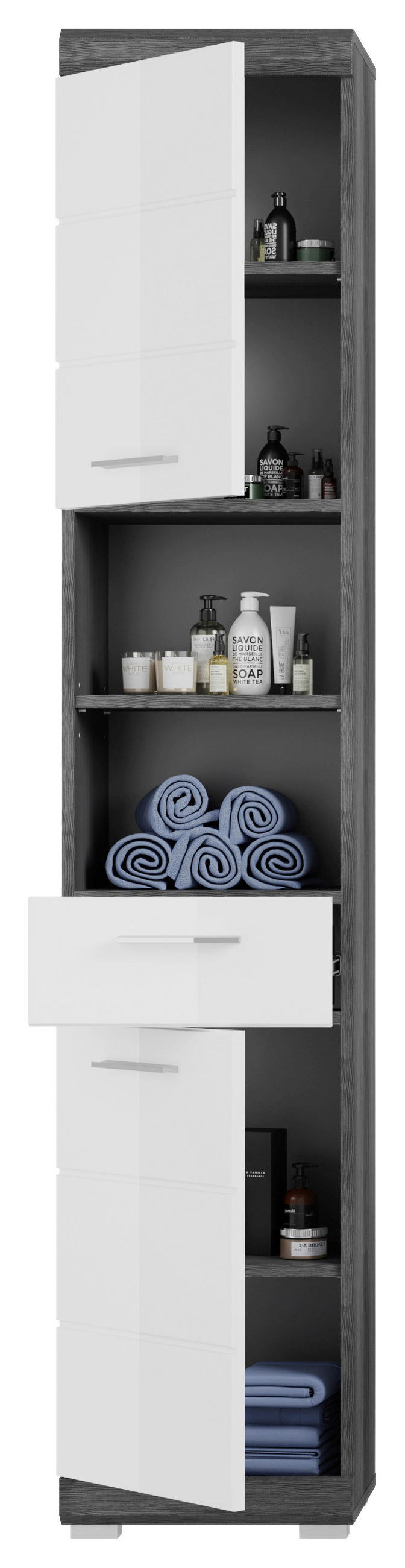 Thumbnail - Mid.you Hochschrank Scout, Anthrazit, Grau, Weiß Hochglanz, Kunststoff, 5 Fächer, 1 Schublade(n) Schubladen, 37x191x31 c...