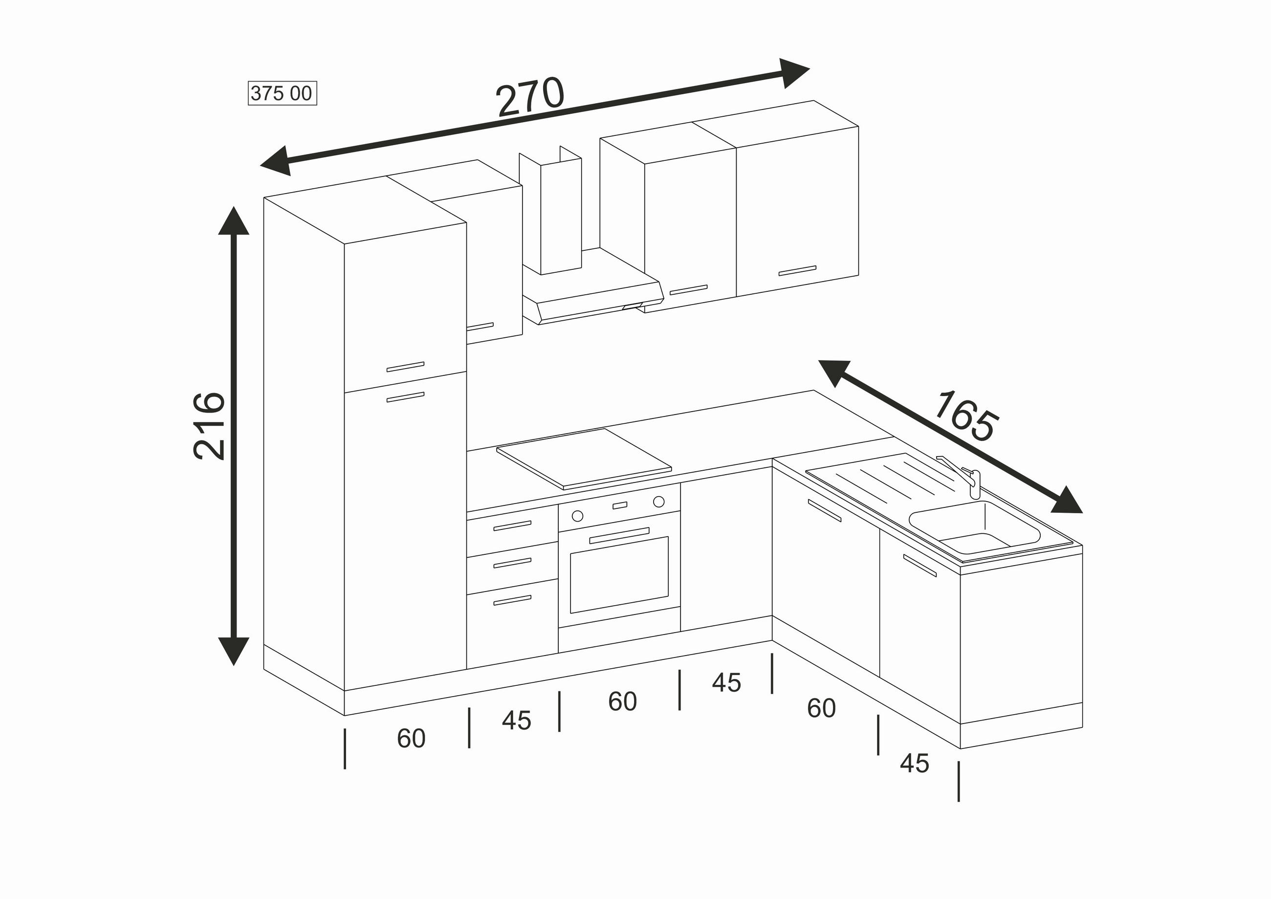 BLOK KUHINJA S APARATIMA  siva, boje hrasta  - siva/boje hrasta, drvni materijal (270/165cm)