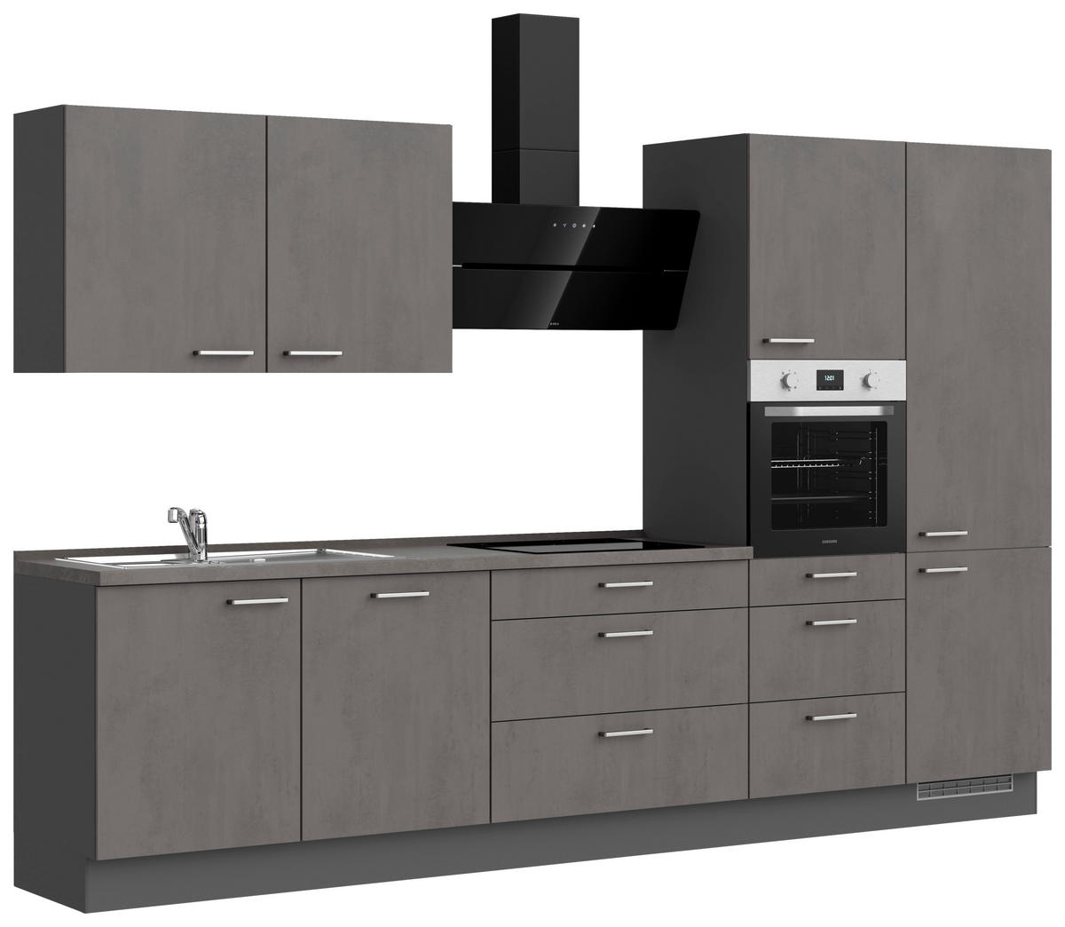 KÜCHENBLOCK Riva 330 cm  in Schieferfarben  - Schieferfarben/Edelstahlfarben, MODERN, Holzwerkstoff/Metall (330cm) - Nobilia