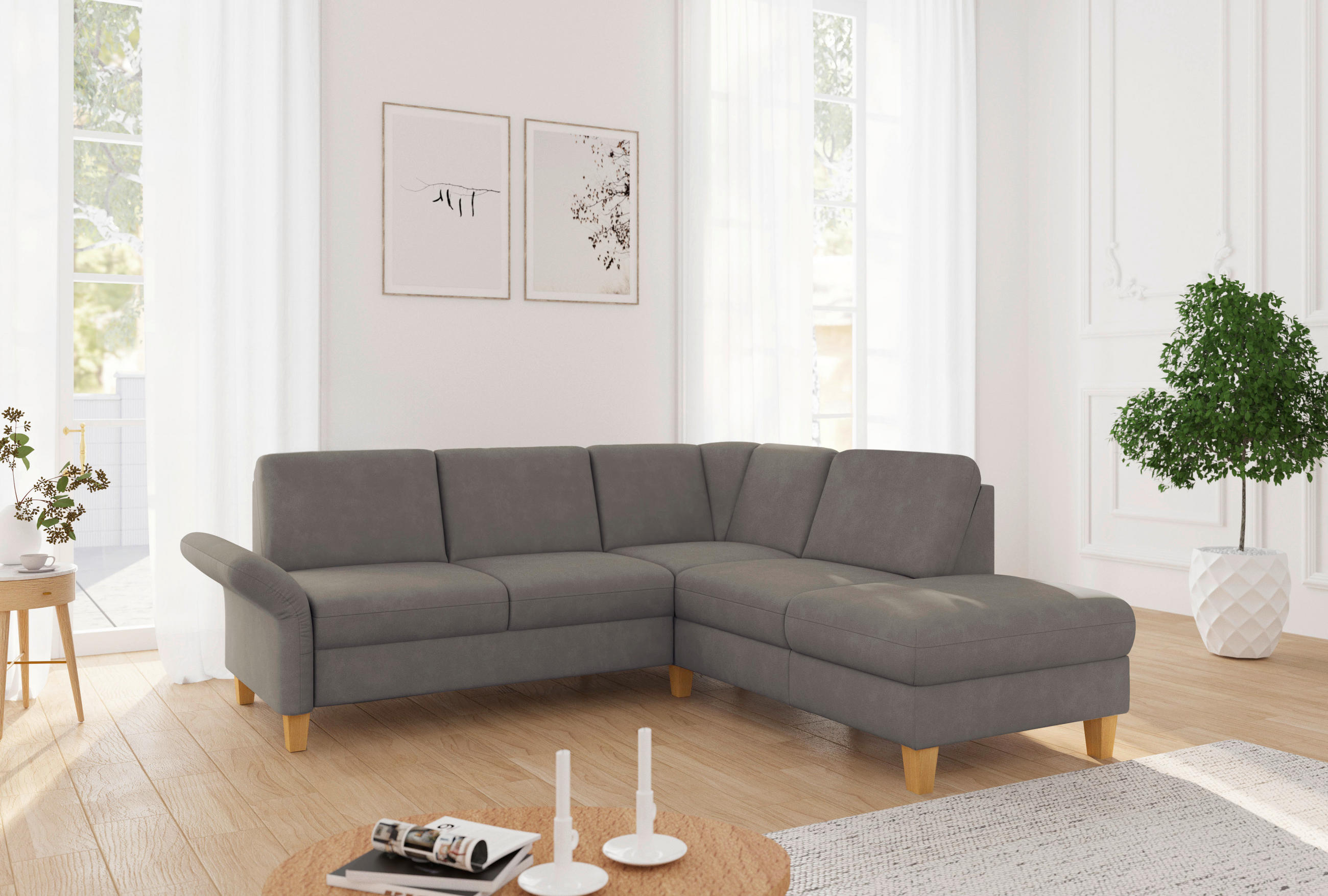 ECKSOFA ROCHELLE E Schlammfarben Flachgewebe  - Schlammfarben/Eichefarben, KONVENTIONELL, Holz/Textil (240/216cm) - Sit & More