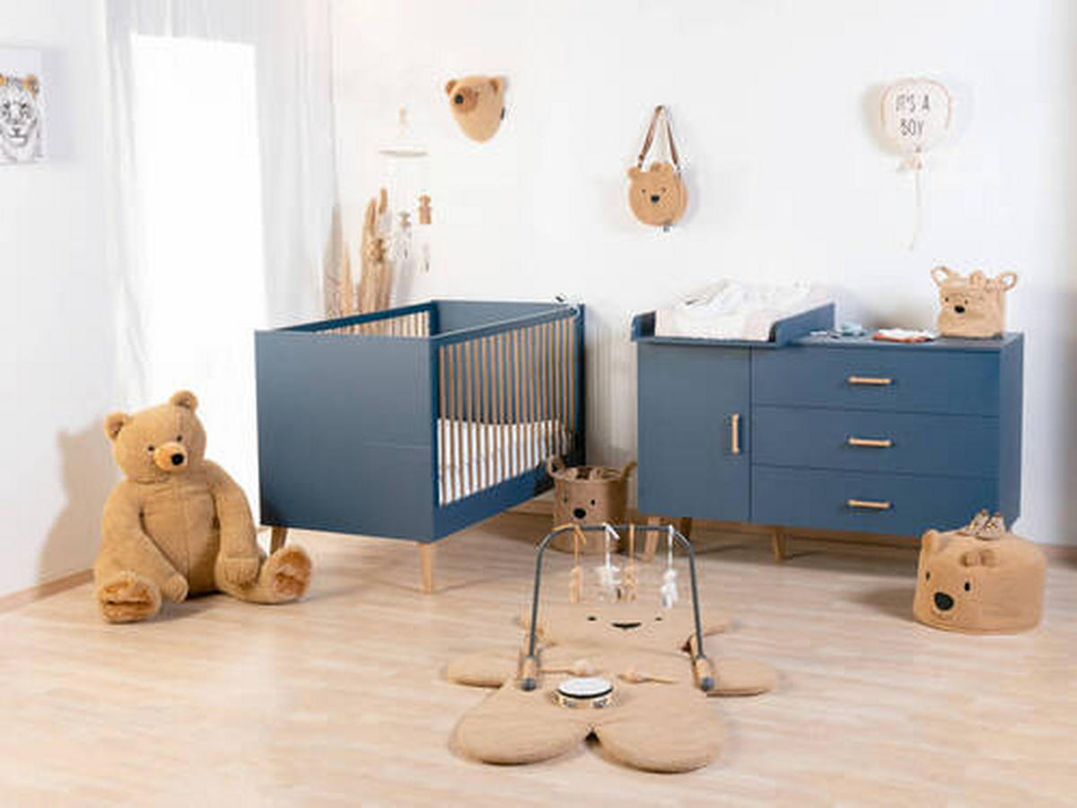 GITTERBETT Bold Blue 2in1  - Blau, KONVENTIONELL, Holzwerkstoff/Kunststoff (145/75/90cm) - Childhome