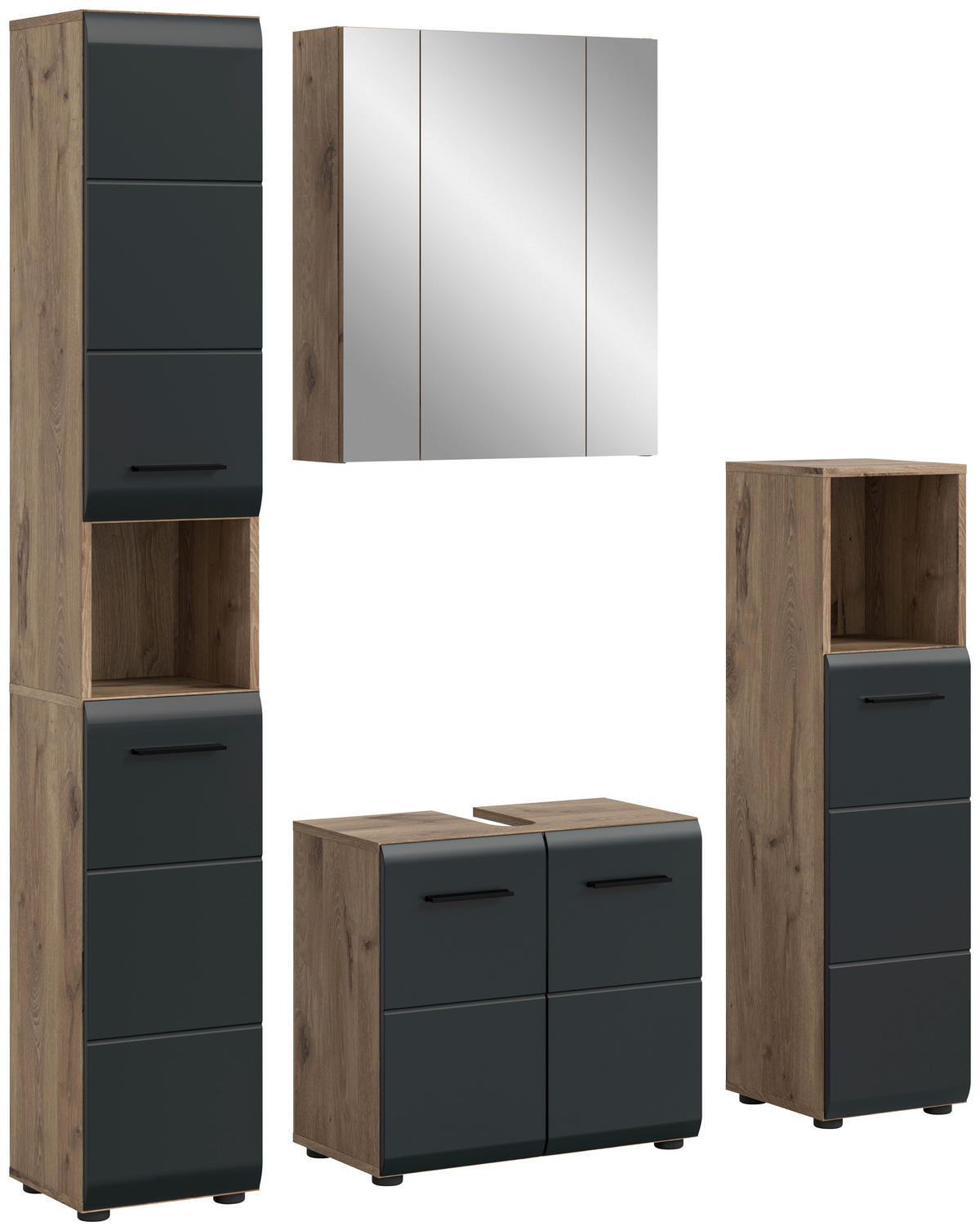 BADEZIMMER 4-teilig  in 120 cm  - Eiche dunkel/Schwarz, Basics, Holzwerkstoff/Kunststoff (120cm) - MID.YOU