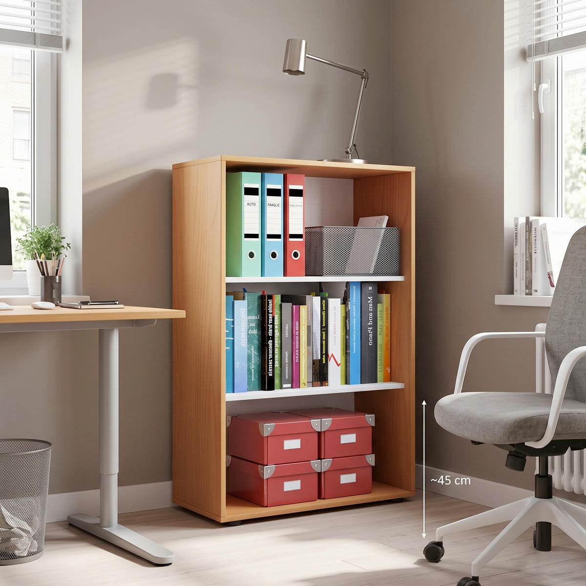 AKTENREGAL 70/105/37 cm  - Buchefarben/Schwarz, Basics, Holzwerkstoff/Kunststoff (70/105/37cm) - P & B