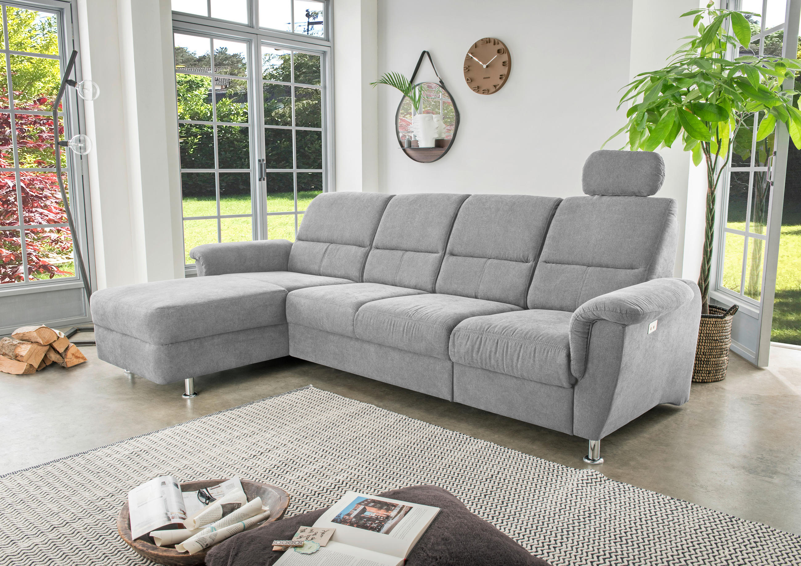 ECKSOFA in Mikrofaser Grau  - Chromfarben/Grau, Konventionell, Textil/Metall (165/292cm) - Livetastic