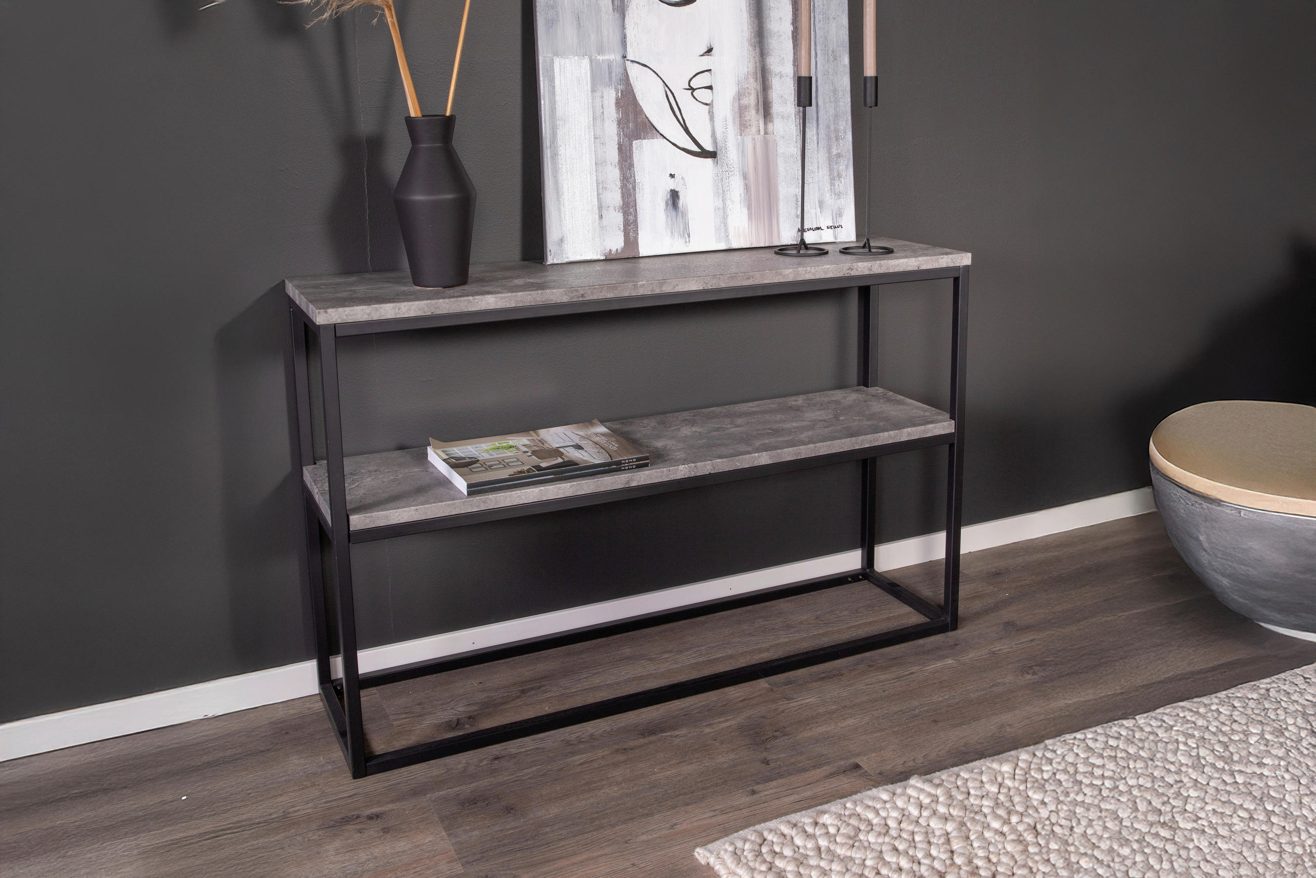 BEISTELLTISCH 110/30/70 cm furniert Schwarz, Dunkelgrau rechteckig - Dunkelgrau/Schwarz, Design, Holzwerkstoff/Metall (110/30/70cm) - Livetastic