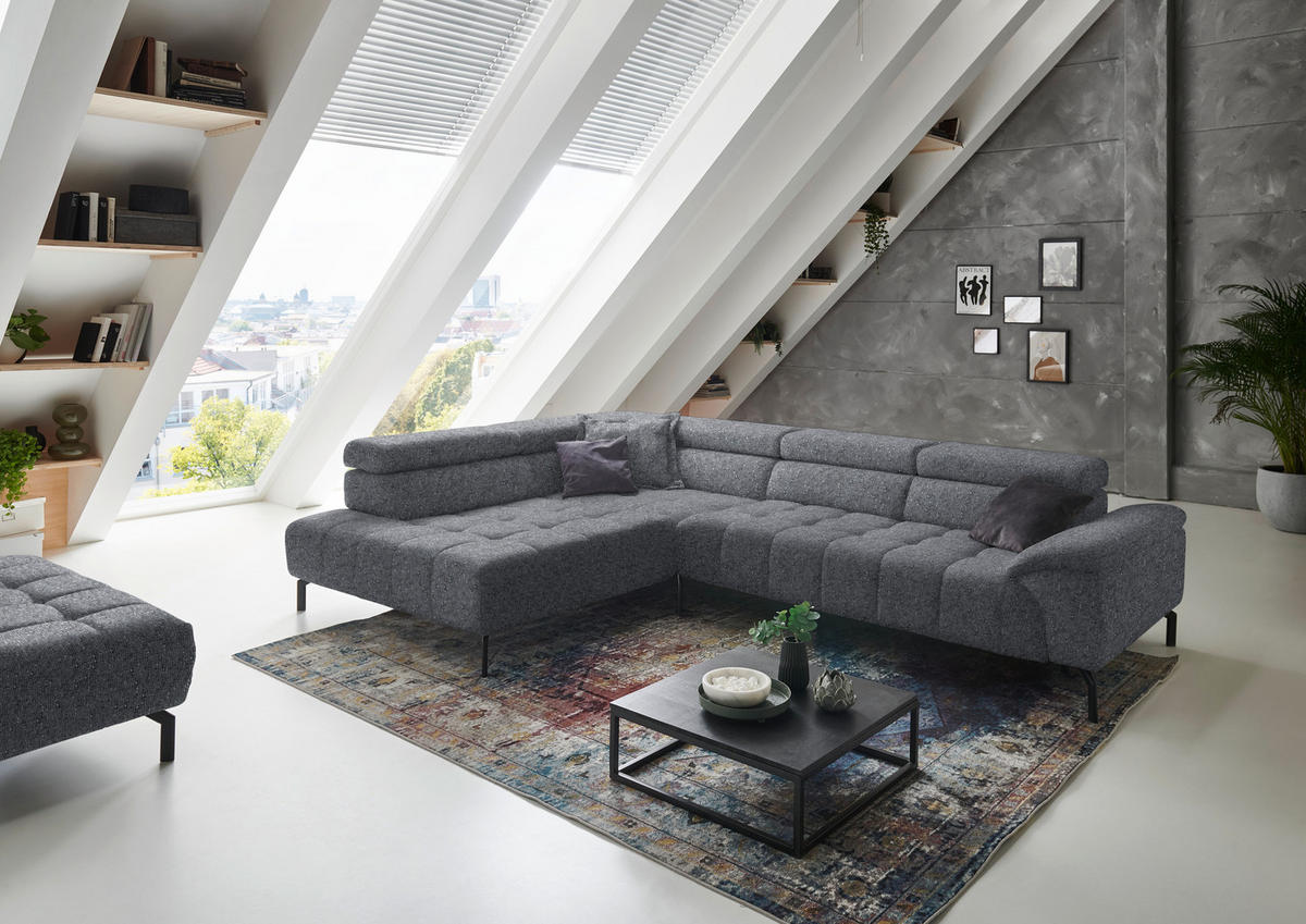 ECKSOFA in Chenille Grau  222/323 cm  - Schwarz/Grau, Design, Textil/Metall (222/323cm) - Beldomo Style