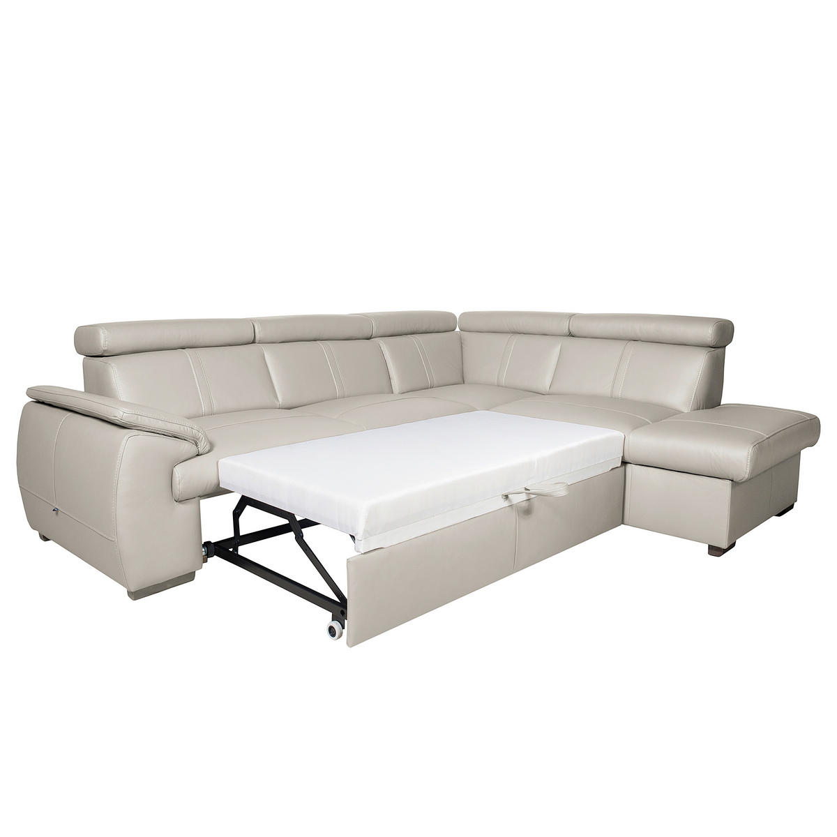 ECKSOFA  in Echtleder Platinfarben  - Platinfarben/Wengefarben, Design, Leder/Holz (265/211cm) - Livetastic