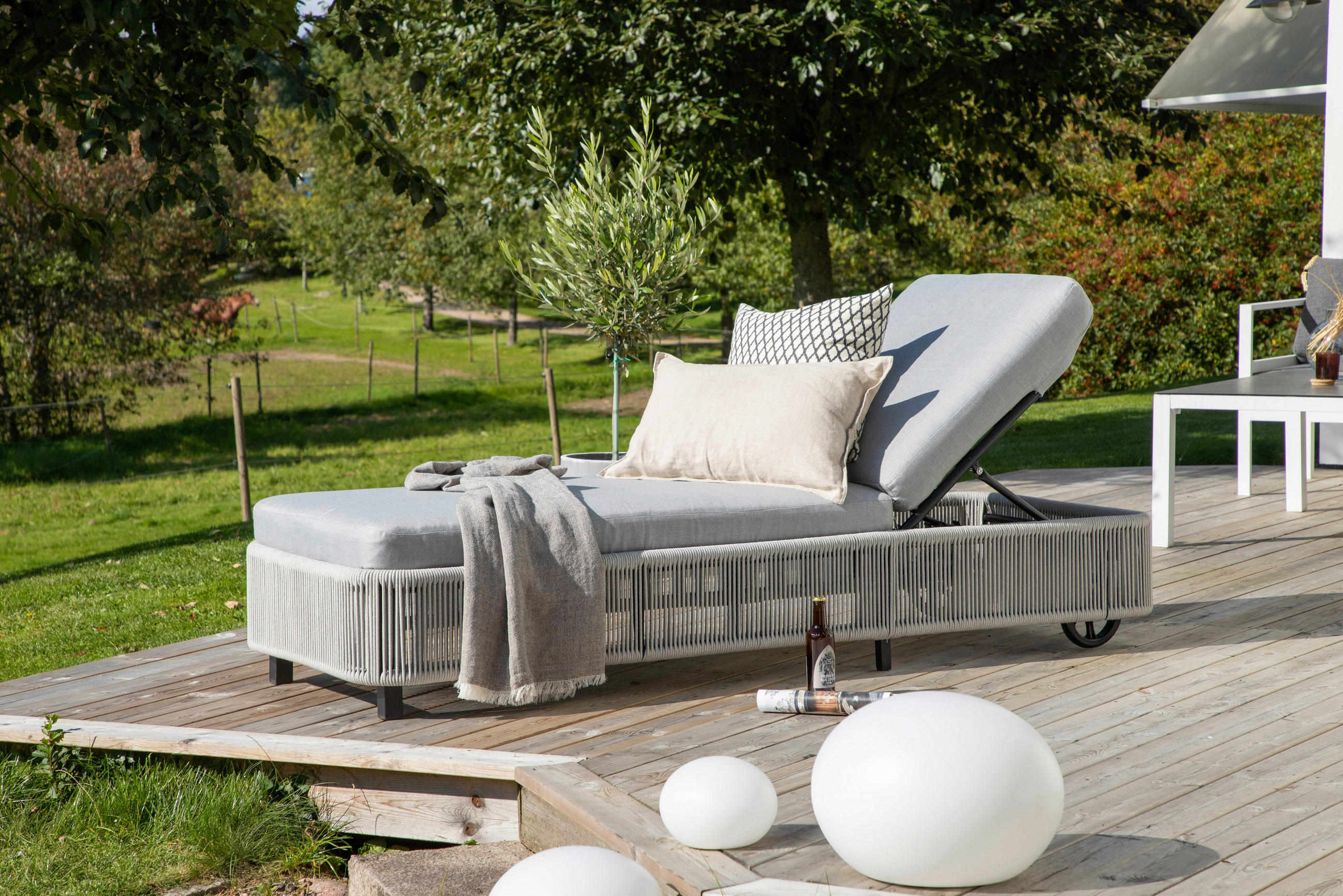 SONNENLIEGE 75/32/205 cm  - Schwarz/Grau, KONVENTIONELL, Textil/Metall (75/32/205cm) - Gardenson