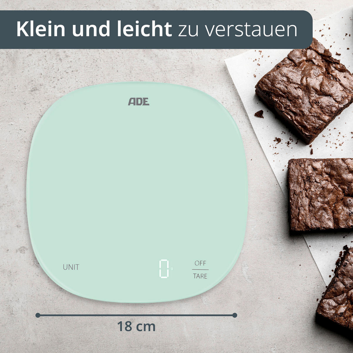 ELEKTRISCHE KÜCHENWAAGE - Mintgrün, Basics, Kunststoff (18/18/1,9cm) - ADE