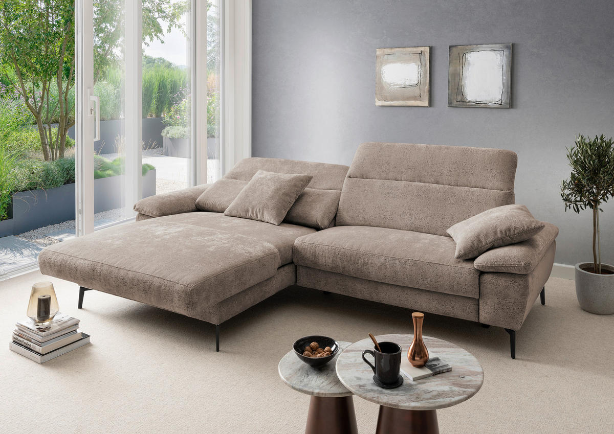 ECKSOFA CANCELLI in Chenille Braun  178/300 cm  - Schwarz/Braun, KONVENTIONELL, Textil/Metall (178/300cm) - Livetastic