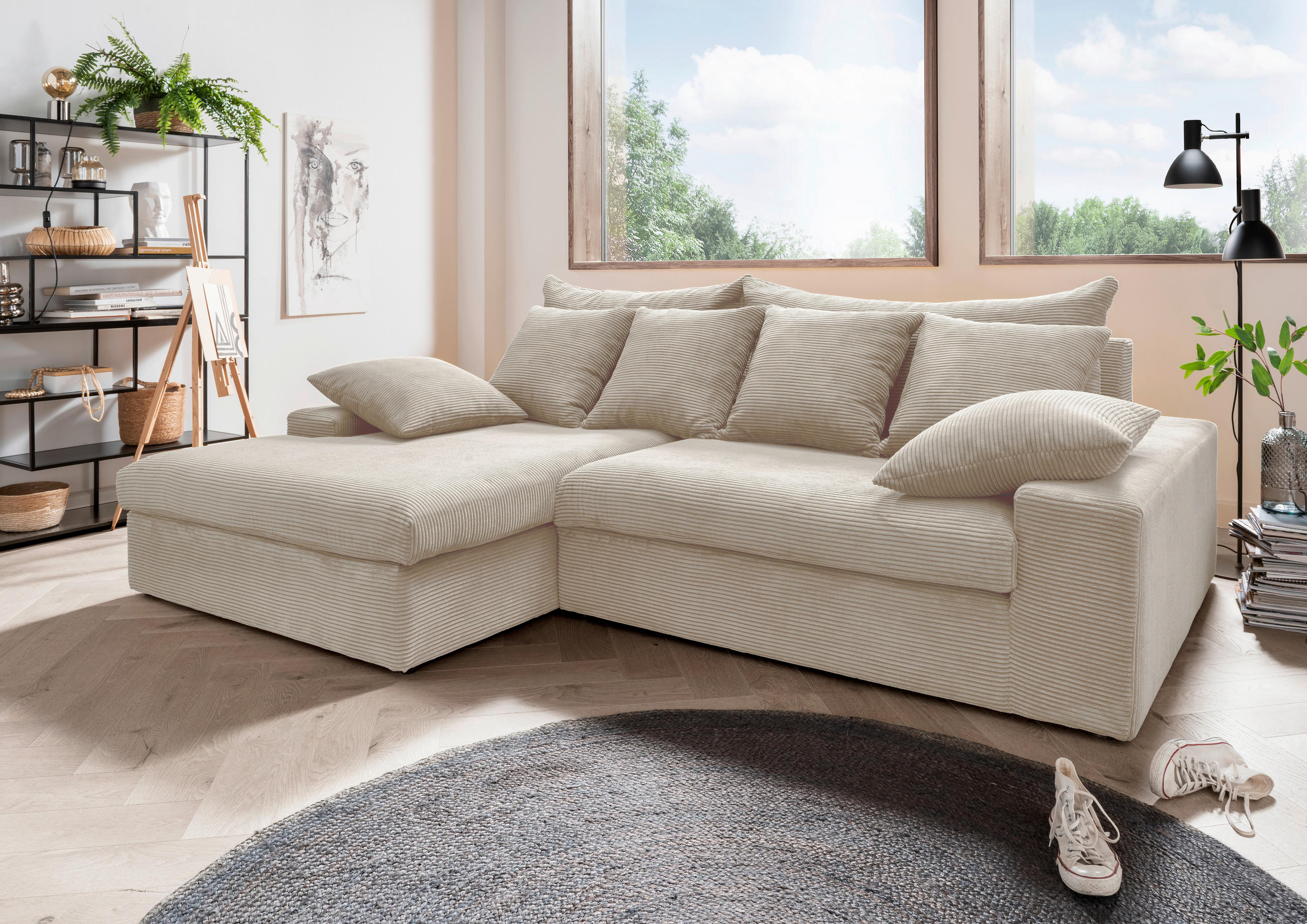 ECKSOFA in Cord Beige  - Beige/Schwarz, Modern, Kunststoff/Textil (200/278cm) - Livetastic