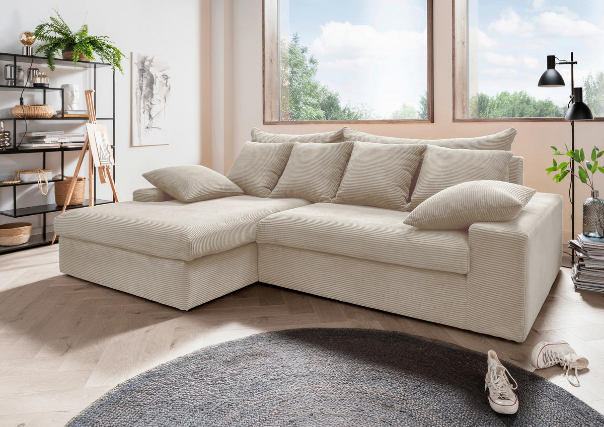 ECKSOFA in Cord Beige  - Beige/Schwarz, Modern, Kunststoff/Textil (200/278cm) - Livetastic