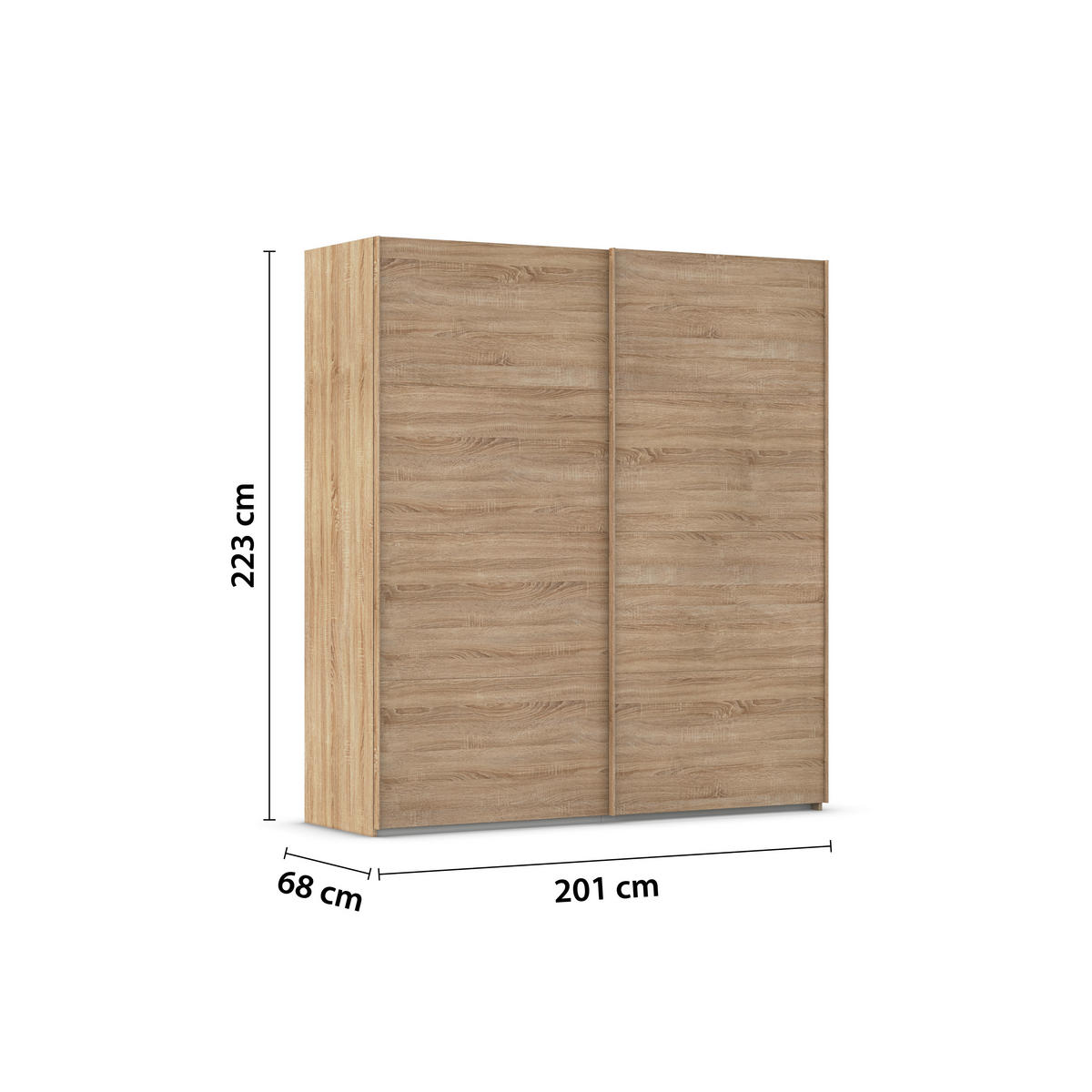 SCHWEBETÜRENSCHRANK 201/223/68 cm 2-türig Sonoma Eiche  - Sonoma Eiche, Design, Holzwerkstoff/Kunststoff (201/223/68cm) - Novel