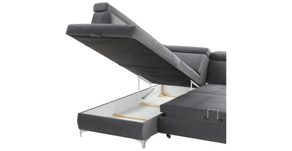 ECKSOFA Dunkelgrau Mikrofaser  - Chromfarben/Dunkelgrau, KONVENTIONELL, Textil/Metall (206/271cm) - Carryhome