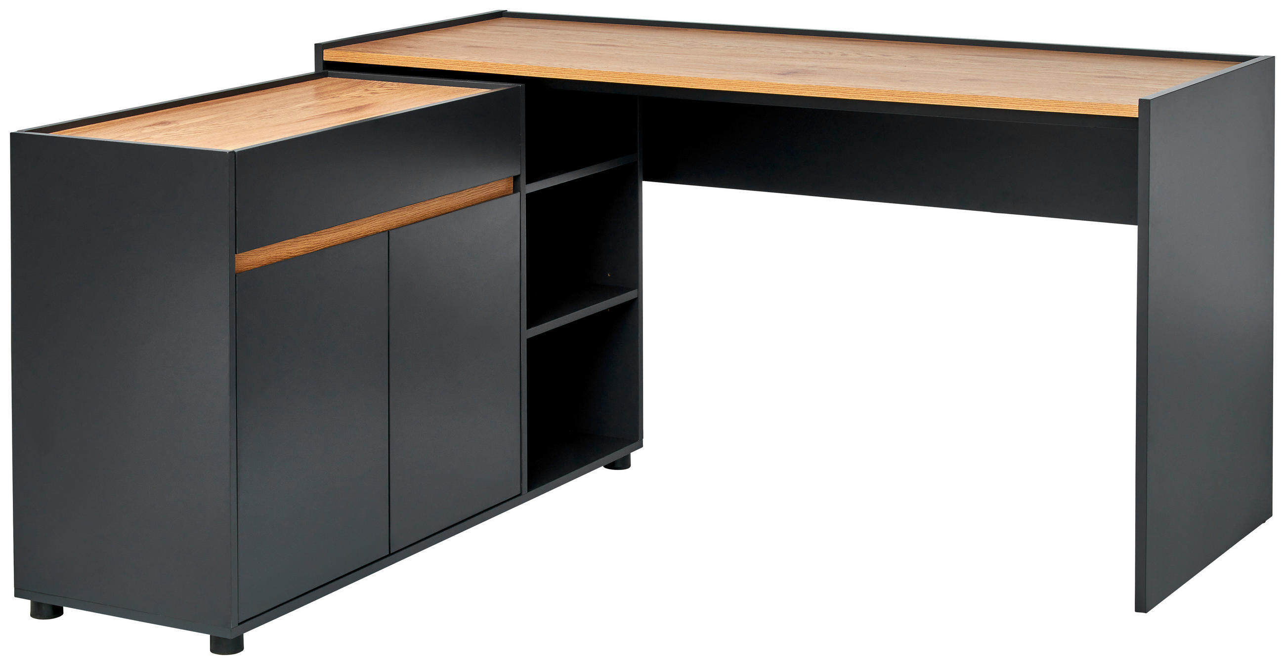 Livetastic Eckschreibtisch Schwarz, Eiche 150x76.5x136.5 cm