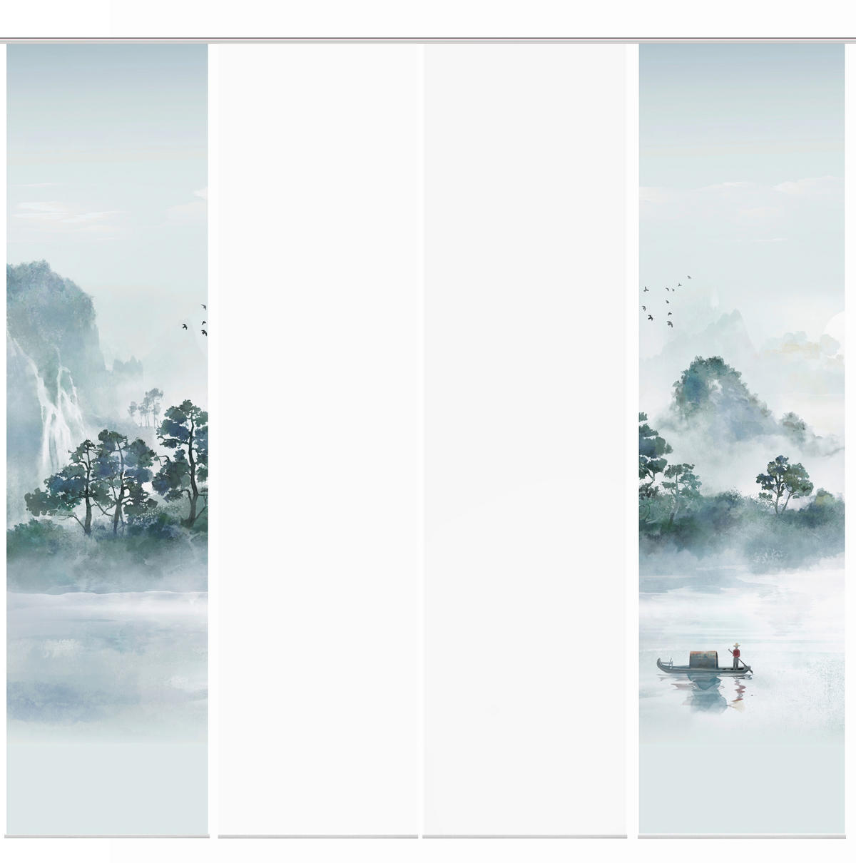 FLÄCHENVORHANG  4 Stück  blickdicht  60/245 cm   - Graublau/Grün, Design, Textil (60/245cm)