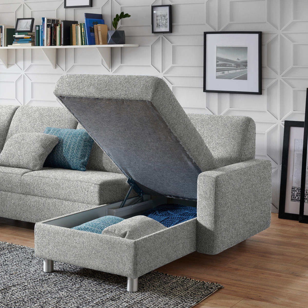 WOHNLANDSCHAFT  in Mikrovelours Naturfarben  - Alufarben/Naturfarben, KONVENTIONELL, Kunststoff/Textil (236/322/158cm) - Sedda