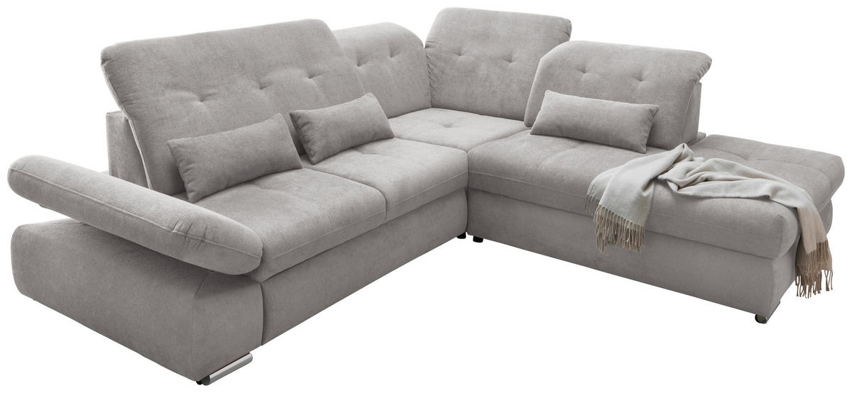ECKSOFA in Chenille Grau  - Chromfarben/Grau, Modern, Textil/Metall (280/254cm) - Livetastic