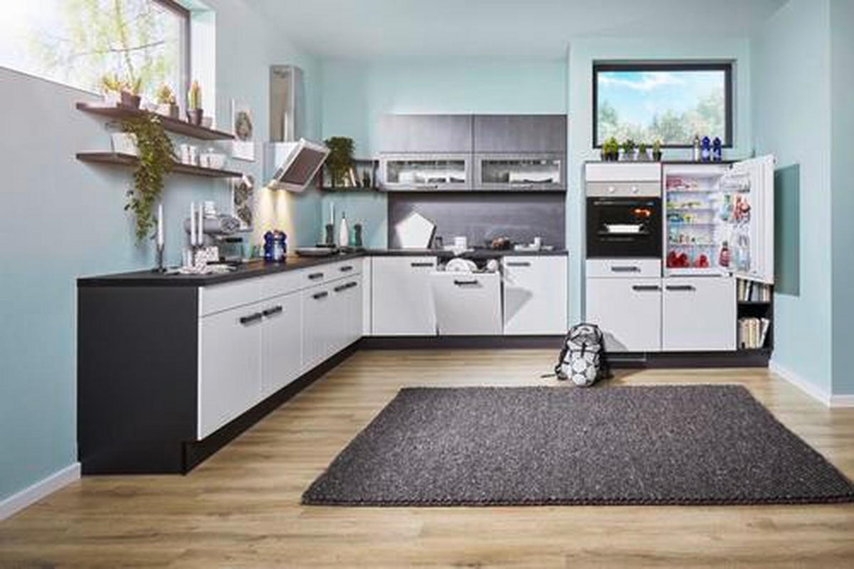 Bucătărie Pe Colț   - alb/grafit, Basics, material pe bază de lemn (320/245+150cm) - Venda