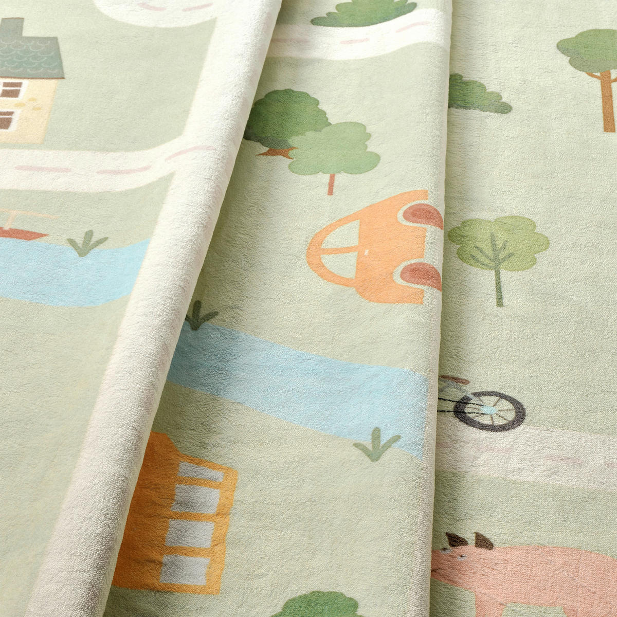 KINDERTEPPICH 120/120 cm LIVING ECOVIA  - Pastellblau/Salbeigrün, Trend, Kunststoff/Textil (120/120cm) - Lindorug