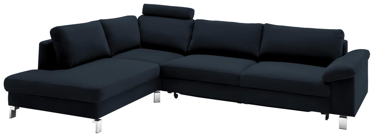 ECKSOFA in Echtleder Dunkelblau  - Chromfarben/Dunkelblau, Design, Leder/Metall (200/281cm) - Pure Home Lifestyle