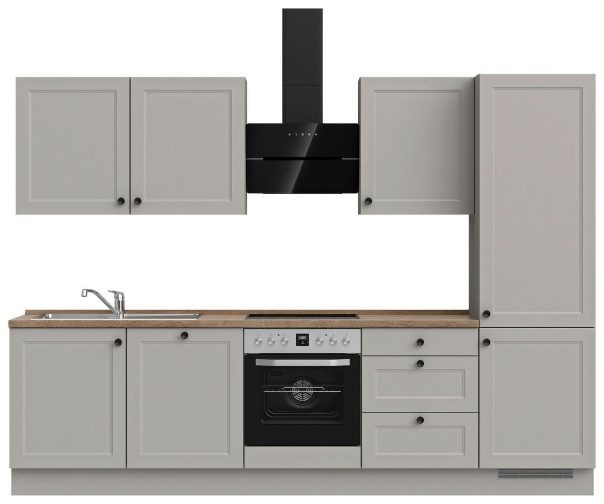 KÜCHENBLOCK 300 cm   in Grau, Eiche dunkel  - Eiche dunkel/Schwarz, MODERN, Holzwerkstoff/Metall (300cm) - Nobilia