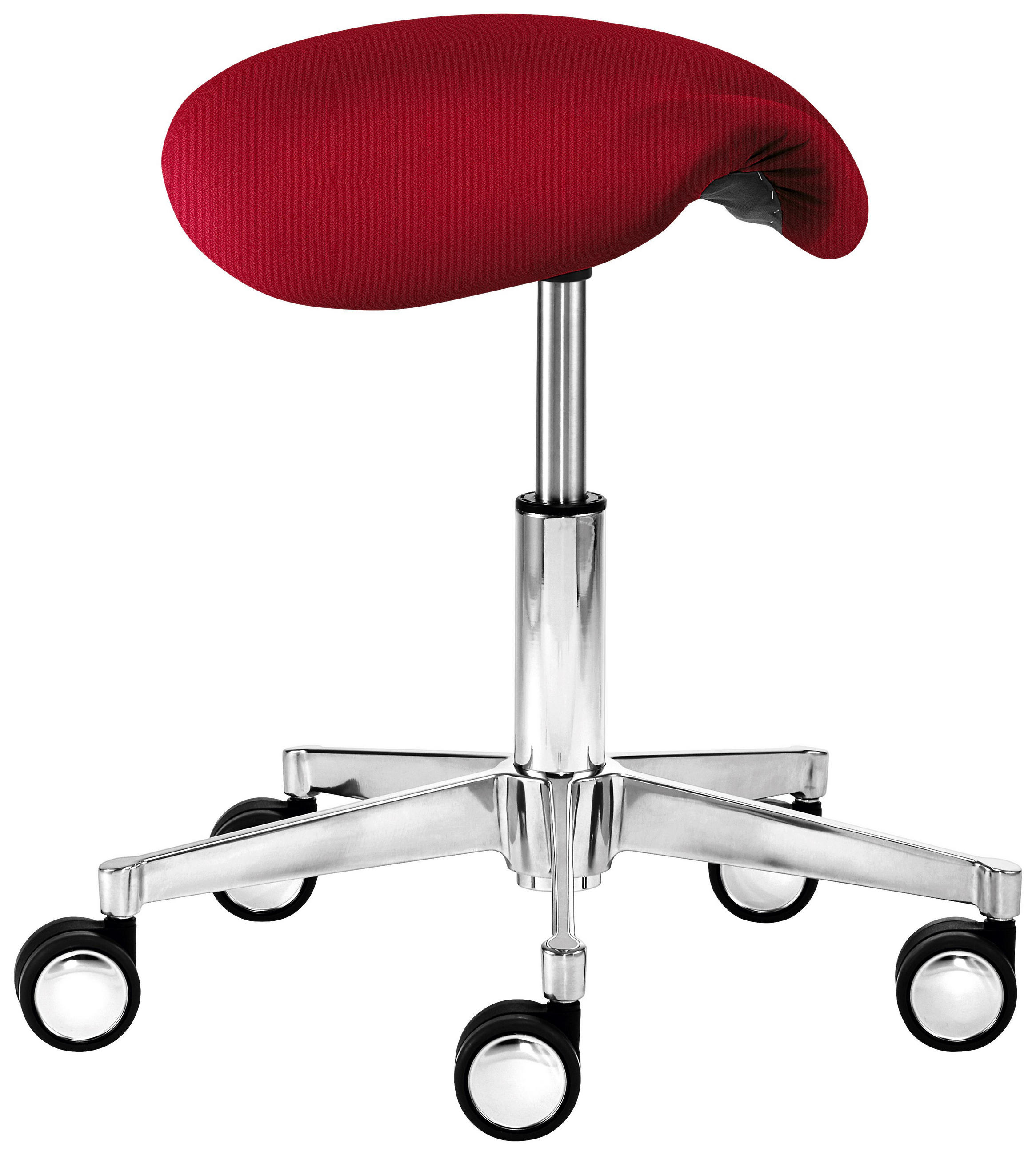 Drehhocker in Metall, Holzwerkstoff Rot, Chromfarben