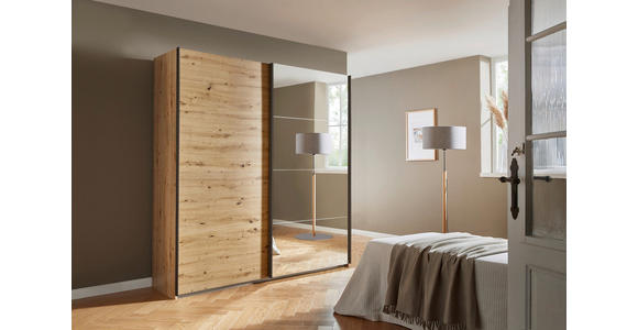 SCHWEBETÜRENSCHRANK  in Eiche Artisan  - Eiche Artisan/Grau, KONVENTIONELL, Glas/Holzwerkstoff (181/210/62cm) - Xora