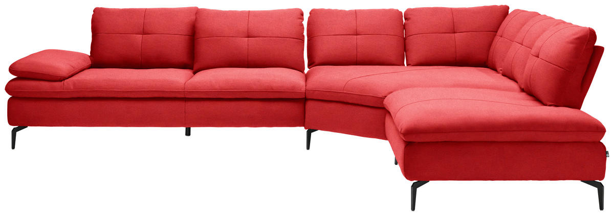 ECKSOFA in Flachgewebe Hellrot  - Hellrot/Schwarz, Design, Textil/Metall (344/271cm) - Chilliano
