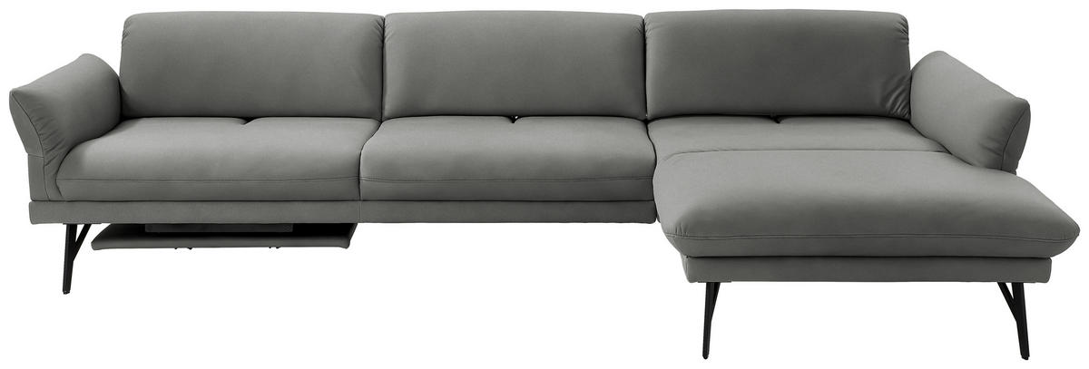 ECKSOFA Posh in Echtleder Dunkelgrau  308/173 cm  - Dunkelgrau/Anthrazit, Design, Leder/Metall (308/173cm) - Joop!
