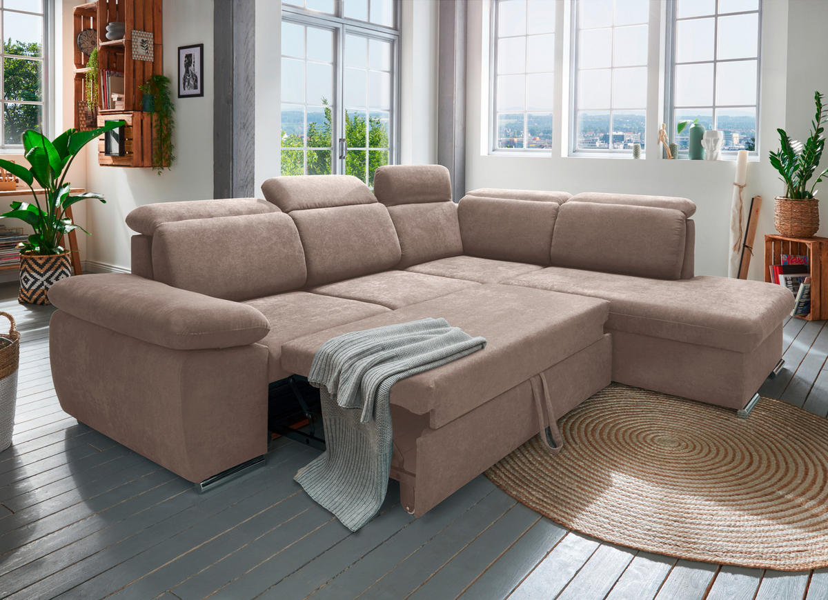 ECKSOFA in Mikrofaser Taupe  - Taupe/Chromfarben, Design, Textil/Metall (283/228cm) - Livetastic