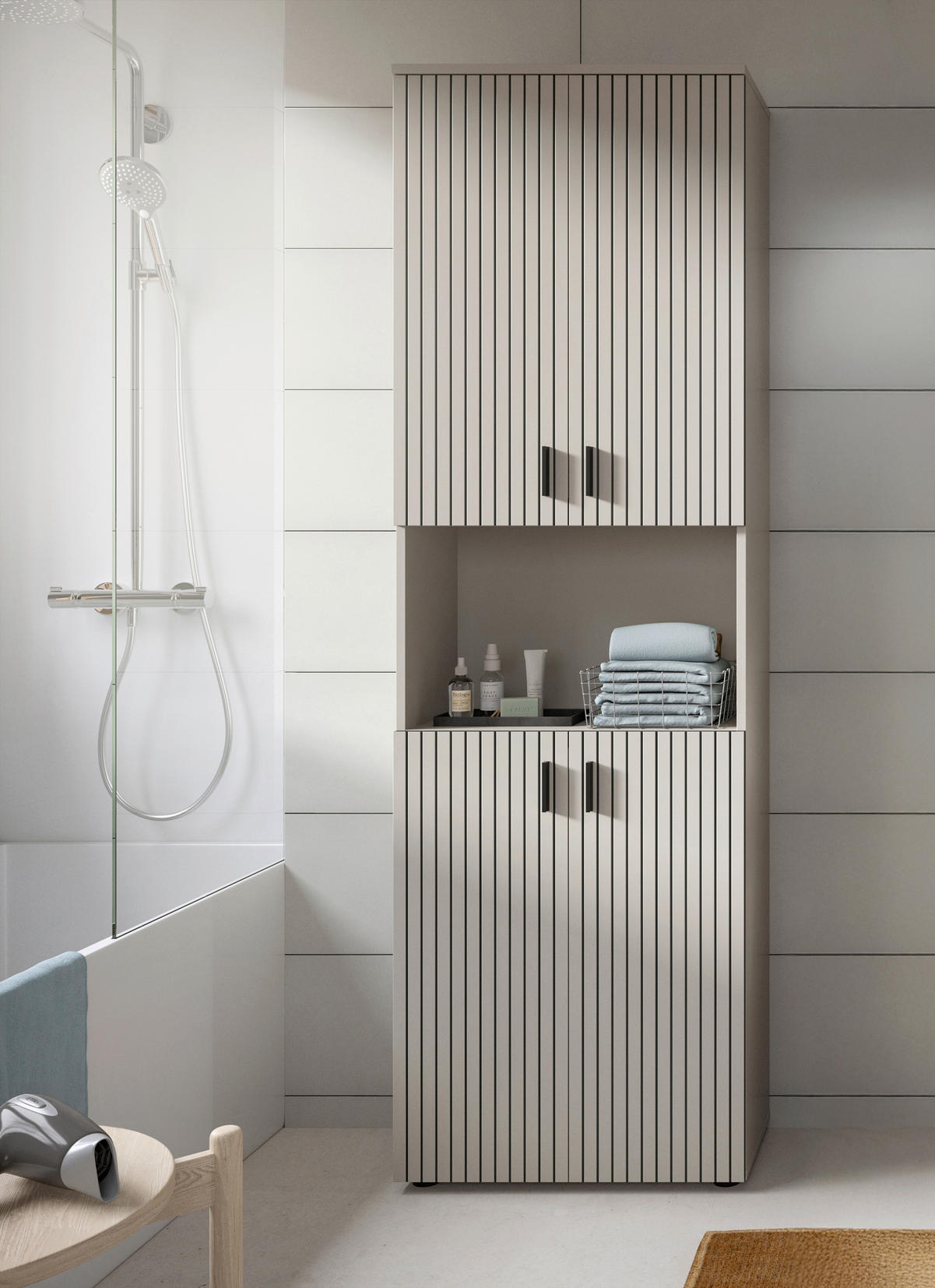 HOCHSCHRANK 60/192/30 cm  - Kaschmir/Schwarz, Trend, Holzwerkstoff/Kunststoff (60/192/30cm) - MID.YOU