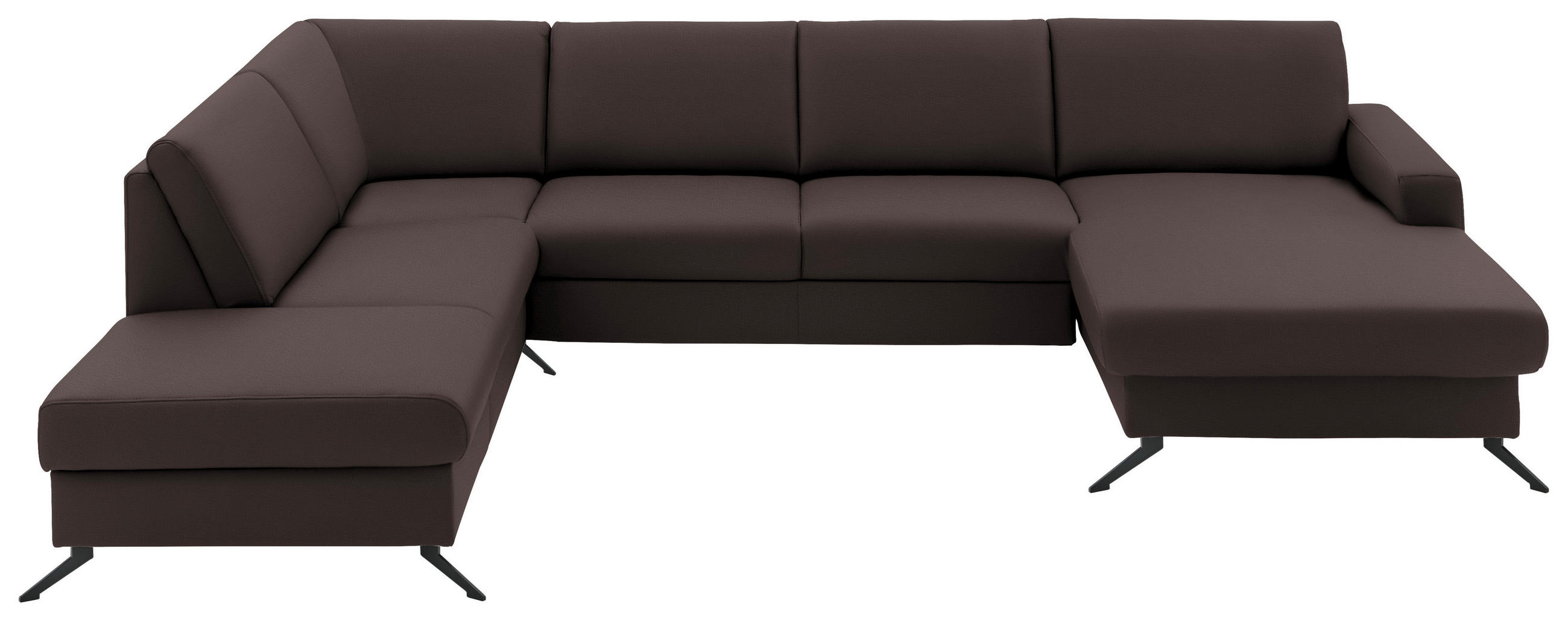 WOHNLANDSCHAFT in Echtleder Dunkelbraun  - Dunkelbraun/Schwarz, Design, Leder/Metall (233/339/165cm) - Beldomo Premium