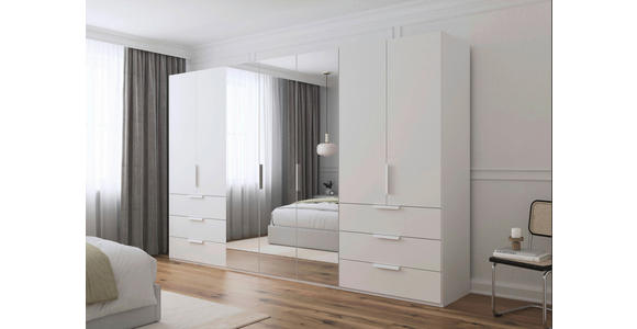 DREHTÜRENSCHRANK 350/223/61 cm,  in Weiß, 7-türig  - Weiß, Basics, Glas/Holzwerkstoff (350/223/61cm) - Novel