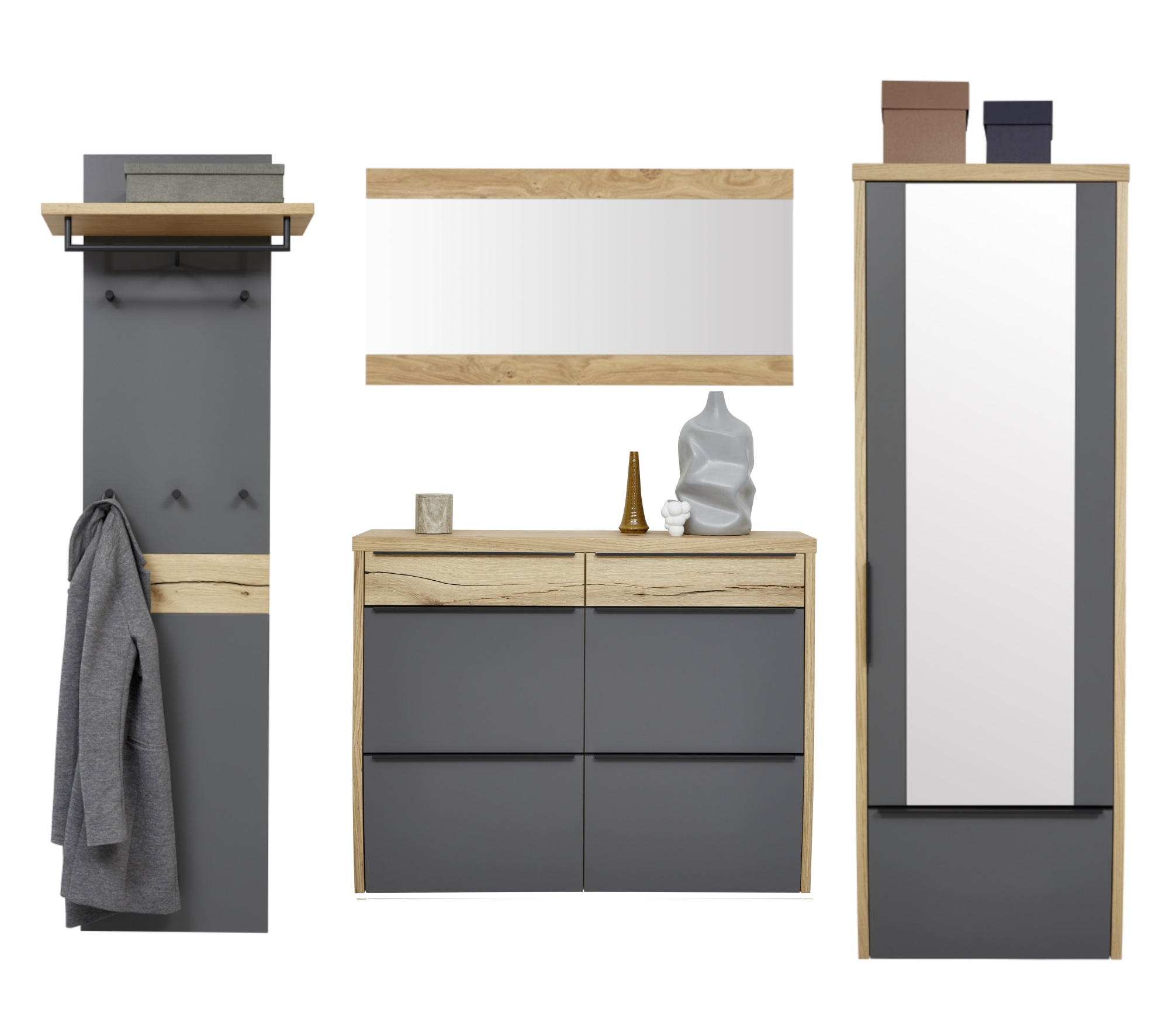 GARDEROBE Grau, Eichefarben - Eichefarben/Grau, Design, Holz (270/200/32cm) - Dieter Knoll