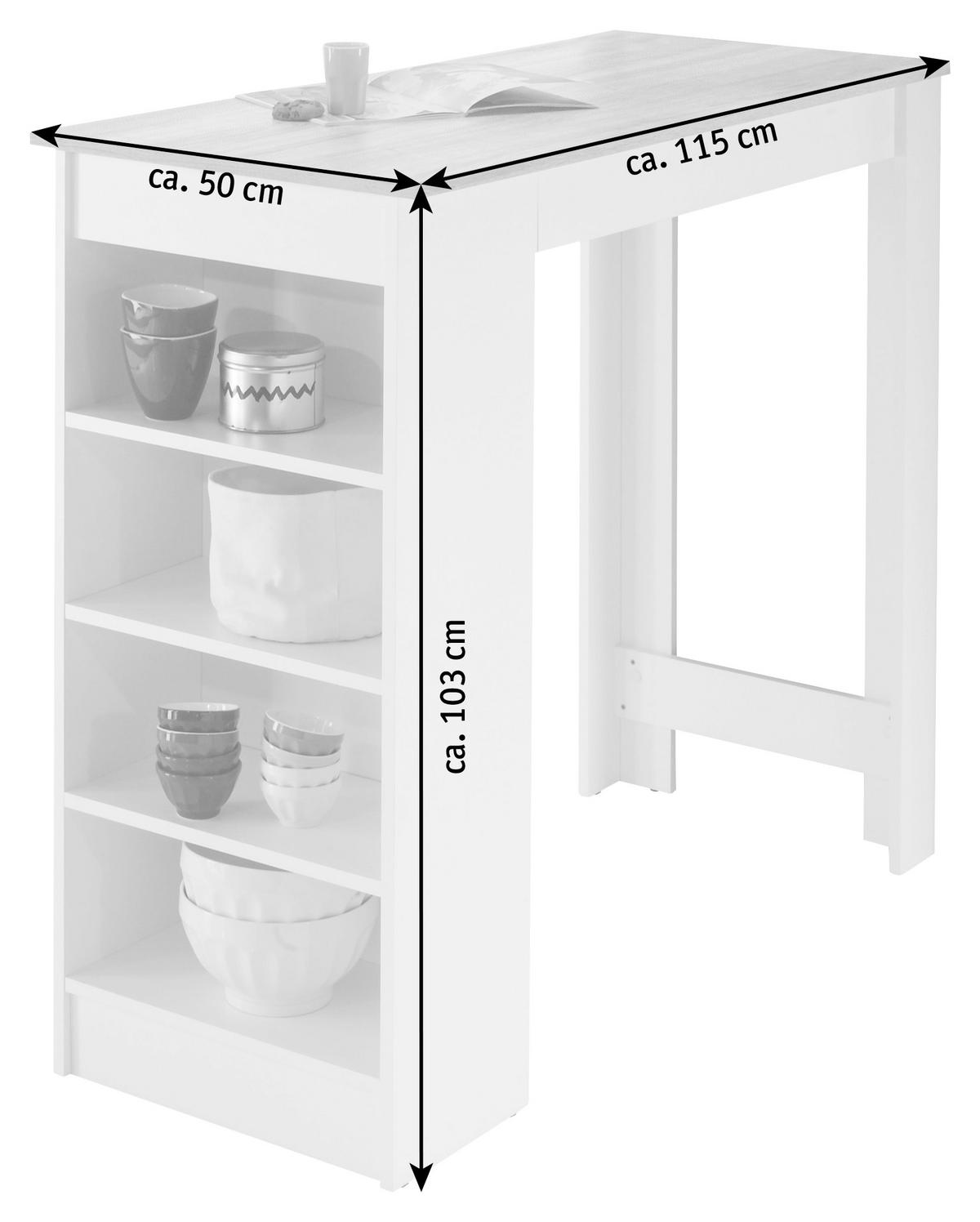 MASĂ DE BAR din material pe bază de lemn 115/50/103 cm   - alb/culoare lemn stejar, Design, material pe bază de lemn (115/50/103cm) - Carryhome